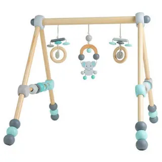 Spielbogen , Blau, Braun, Grau, Mintgrün, Pastellblau , Holz , Buche, Schima , 54x64x55 cm , Spielzeug, Babyspielzeug, Spielbögen