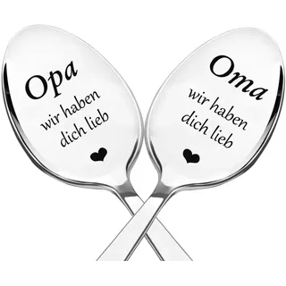 Edelstahl Löffel mit Gravur Opa Oma wir haben dich lieb, Geburtstags Geschenk für Opa, Oma, Kaffee Dessert Löffel Personalisiertes Geschenk für Opa, Oma