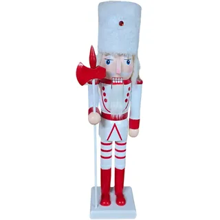 DRW Geschweißter Nussknacker aus Holz, Weiß und Rot, 10 x 8 x 38 cm, 10x8x38 cm