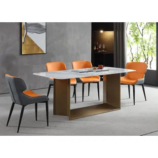 Luxus Tische  Esstisch Edelstahl Möbel Säule Tisch Marmor Stil Esstische Metall - Braun