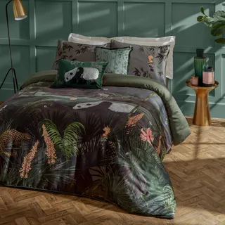 Paoletti Chuan Bettbezug Set – Wendbare Botanische Florale Panda Mit Paspelrand Luxus Bettwäsche (Nachtfall – Super King – 260x220cm)