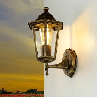 Außenwandleuchte Glas Aluminium in Antik Gold IP44 Hof Eingang B:17 cm E27 Laterne stehend nostalgische Außenlampe Garten PARIS