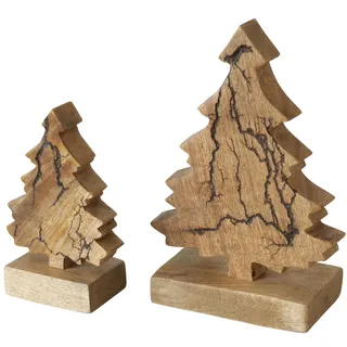 2tlg Set Deko-Aufsteller Percha 15+22cm Mango-Holz Tanne Weihnachts-Baum Advent - Beige