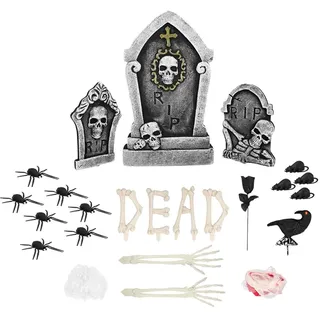 Boland - Dekorationsset Grabstein | 24-teiliges Deko Set für Halloween, Karneval oder gruselige Mottoparty, Friedhof