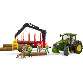 Bruder John Deere 7R 350 mit Rückeanhänger und 4 Baumstämmen
