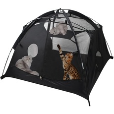 Explore Land Outdoor Pet Tent - Mesh Cat Play Tent Portable Mesh Play House Enclosure for Cat Rabbit Puppy and Small Animals in Deck Yard Balcony Patio Park Camping Travel Indoor (Black Tent)