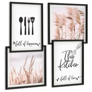 Tulup Bilder SET 4er Set - 50x50 cm & 40x60 cm Schwarzer Rahmen - Boho-Küchengras-Schriftzug , Kunststoff , Rechteckig , 50x50 cm , Fotografie , Bilder & Rahmen, Bilder