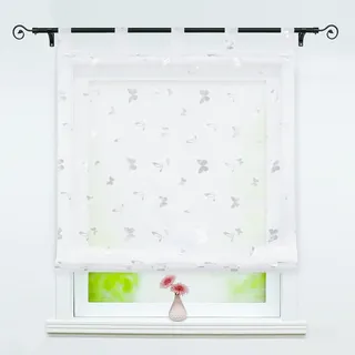 Delien Raffrollo mit Schlaufen Transparente Raffgardine Kurz Vorhang Schlaufenrollo Modern Schals »Schmetterling« Küche Store Fenster Wohnzimmer Gardine 1 St. BxH 140x150cm,Silber