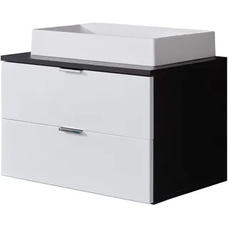 trendteam smart living - Concept One - Kommode - Weiß/Grau - Hängender Waschbeckenunterschrank mit 2 Schubladen und Waschbecken - (BxHxT) 60 x 48 x 45 cm - chromfarbene Metallgriffe