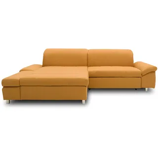 DOMO. collection Ecksofa Mika, Sofa mit Schlaffunktion und Bettkasten in L-Form, Schlafsofa mit Rücken- und Armlehnfunktion, Polsterecke 260 x 178 x 80 cm (BxTxH), gelb