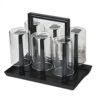 Abtropfgestell Flaschen, Flaschenhalter für Sodastream, 6-er Flaschen Abtropfständer mit Abtropfschale, Kunststoff Flaschenabtropfgestell für Verschiedene Flaschen Tassen