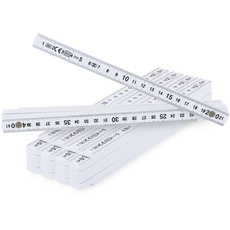 com-four® 5X Zollstock aus Kunststoff - 2 Meter Gliedermaßstab mit 10 Glieder - Meterstab metrisch in weiß (5 Stück - 2 Meter - weiß)