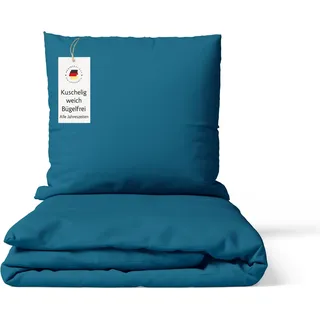 Bettwäsche 135x200 cm Petrol 2-teilig einfarbig Mikrofaser Bettbezug mit Kissenbezug 80x80 cm – bügelfrei & hautfreundlich - Grün