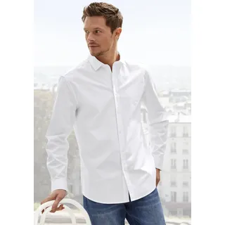 Langarmhemd JOHN DEVIN "elastische Baumwollqualität", Herren, Gr. XL (43/44), N-Gr, weiß, Web, Obermaterial: 97% Baumwolle, 3% Elasthan, unifarben, körpernah, Rundhals, 1-Knopf-Manschette, Hemden Langarmhemd, für maximale Bewegungsfreiheit durch Stretch, Topseller