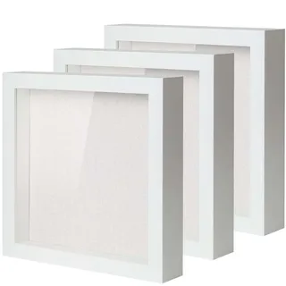 Muzilife 3D Bilderrahmen zum Befüllen Dreiteiliges Set, 20x20cm Tiefe Objektrahmen mit Glasscheibe, Quadratische Form, Geschenk für Familie Freunde, 3 Stück Weiß