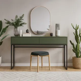 beautysofa | Schminktisch GIANA 137 cm – Frisiertisch grifflos mit 2 Schubladen, Kosmetiktisch modern, Konsole, Flaschengrün - Grün, dunkelgrün