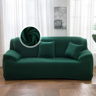 VanderHOME Sofa Überzug 3 Sitzer, Einfarbiger Stretch Sofahusse, Sofaschoner rutschfest, Couch Bezug Schutz Katze, Maschinenwaschbarer Couchschoner (3 Sitzer, Dunkelgrün)