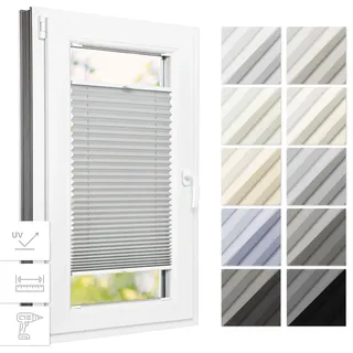Estika Thermo-Plissee mit Bohren 80 x 200 cm – Hellgrau – Plissee für Fenster innen, Jalousie für Fenster, Fensterplissee zur Schraubmontage