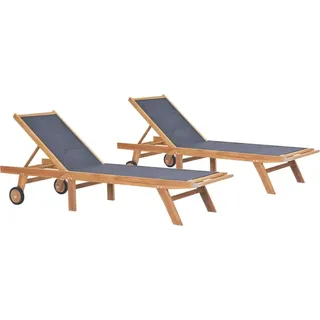 The Living Store Klappbare Sonnenliegen mit Rollen 2 Stk. Teak Massiv Textilene - Braun