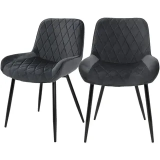 ML-Design Esszimmerstuhl Samt Dunkelgrau 2er Set