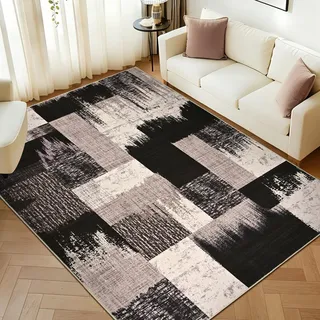 Alishomtll Teppich Schwarz Braun 120x160 cm, Modern Geometrisch Teppich | Rutschfest Kurzflor Küchenteppich, Weich Waschbar Flurläufer für Wohnzimmer Schlafzimmer Arbeitszimmer Eingang