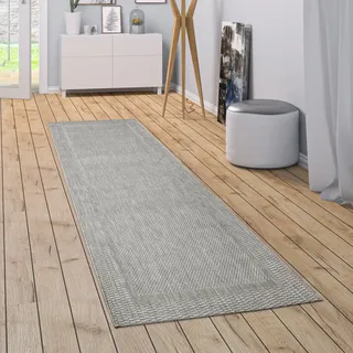 In-& Outdoor Teppich Küchenteppich Einfarbiges Design Sisal Optik Bordüre Grau Grösse 60x110 cm - Grau