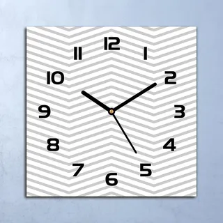 Wanduhr Echt-Glas-Küchenuhr Chevron Grau Modern Quarz 30x30 Deko Bilder - Grau