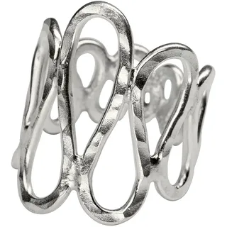 SILBERMOOS Damen Ring Design Welle offen strukturiert gehämmert 925 Sterling Silber, Größe:60