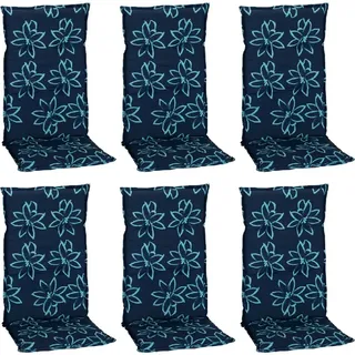 Beo Sitzauflage Hochlehner Bunde 6er-Set Hellblau-Dunkelblaue Blumen