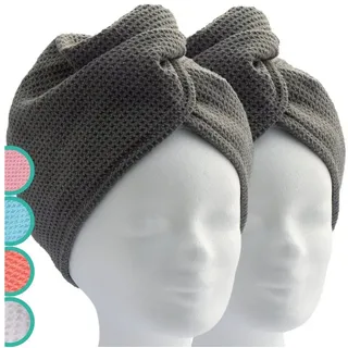 ELEXACARE Haarturban, Turban Handtuch mit Knopf (2 Stück, anthrazit/dunkel-grau), Mikrofaser Handtuch für Kopf und Lange Haare