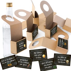 Logbuch-Verlag 5 Flaschenanhänger zum Befüllen braun + Motivationsaufkleber schwarz bunt - Geschenkidee Verzierung Verpackung Weinflaschen