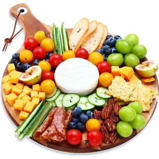 Käseplatte aus Akazienholz - Charcuterie- und Aperitifplatte mit Griff für Geburtstags-, Weihnachts-, Hochzeits- und Muttertagsgeschenke - 31 cm (Rund)