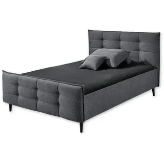 Stella Trading Mario B Polsterbett Bettgestell 140x200, Anthrazit - Modernes Doppelbett mit dekorativer Steppung und Massivholz Füßen - 149 x 108 x 215 cm (B/H/T)