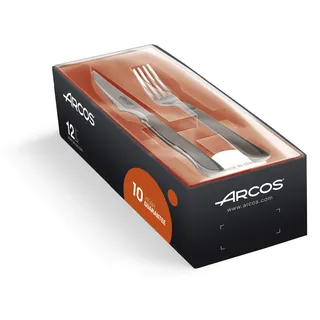 Arcos Table Messer - Steakmesser Set 12 Stück (6 Messer + 6 Gabel) - Monoblock aus einem Stück Edelstahl Farbe Silber