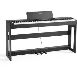 VEVOR Digitalpiano, 88 Tasten vollgewichtet anschlagdynamisch, E-Piano mit Möbelständer, Netzadapter, Dreifachpedal, Aufnahmefunktion, 280 Töne, Kabellose Verbindung, für Anfänger, Schwarz