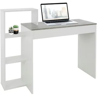 ML-Design Schreibtisch mit Regal, Arbeitstisch Bürotisch Computertisch PC Tisch, Weiß mit Tischplatte in Beton-Optik, 3 Einlegeböden, 110x72x40 cm, Holz, 2-in-1 System, für Zuh... - Grau