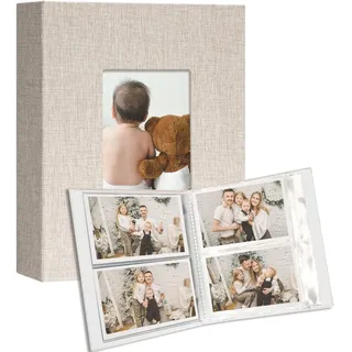 Vienrose Fotoalben Klein 10x15 Fotos 2 Pack Leinen Cover mit Frontfenster, Einsteckalbum 100 Taschen mit 200 Fotos, Aufbewahrung von Kunstwerken oder Postkarten Beige