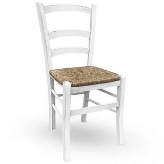 Holzstuhl shabby Schick Venedig Antik Weiß Mit Sitzend Im Stroh