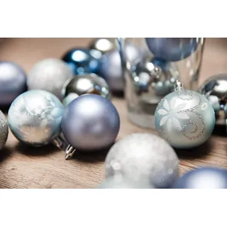 Heitmann Deco 25er Set Christbaumkugeln Sortiment - Weihnachtsschmuck blau Silber zum Aufhängen - Kunststoffkugel Sortiment, 34.3 x 34.3 x 6 cm