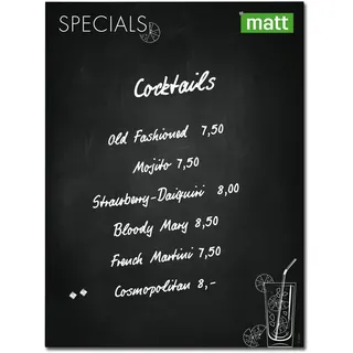 SIGEL Premium Glas-Magnettafel 120x90 cm Menütafel schwarz, matt