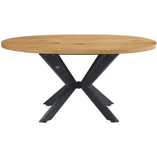 Home Deluxe – Esstisch-Set AVENTURA mit 4 Stühlen IKALO Grau / Braun - Farbe: Light Oak, Maße: 120 - 160 x 76 x 100 cm, Sternfuß, Rund, Ausziehbar I Essgruppe Ausziehtisch Esszimmermöbel - Braun