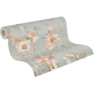 A.S. Création Vliestapete mit Blüten-Design 10 m x 0,32 m Blau/Grau/Rosa 790616