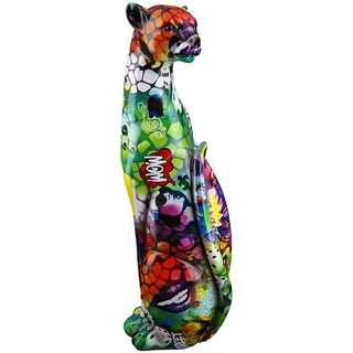 Casablanca modernes Design Casablanca Deko Tier Figur Gepard sitzend - aus Kunstharz im Street Art Design - Farbe: Mehrfarbig Graffiti Höhe 33,5 cm