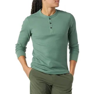 Amazon Essentials Herren Langärmeliges Waffel-Henley, Schmale Passform, Grün, S