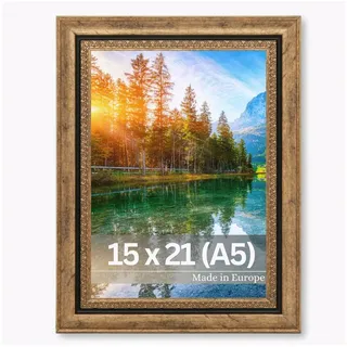 Victor Bilderrahmen Boho Gold in 15x21 cm (A5) - Leiste: 30x16mm - Fotorahmen Vintage Deko Rustikal - Bilderrahmen Gold 15x20 - Landhaus