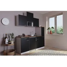 Bild von Küchenzeile Luis E-Geräte 180 cm mit Edelstahlkochmulde und Mikrowelle schwarz/weiß
