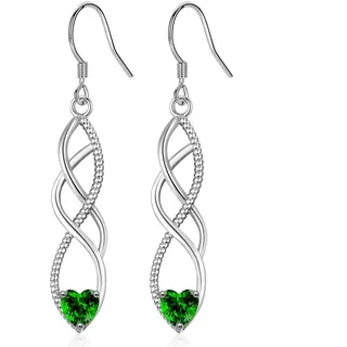 MASOP Ohrringe Silber 925 Hängend Unendlichkeitszeichen AAA Zirkonia Grün Herz Hängeohrringe Lange Infinity Ohrhänger Hochzeit Schmuck für Damen Frauen Braut