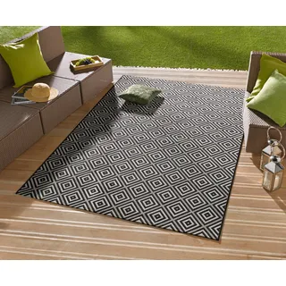 HANSE Home "Karo" rechteckig 8 mm Höhe In- & Outdoor, Läufer, Wetterfest, Raute, Balkon, Garten, Flur, schwarz