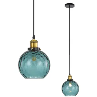 LFsem Glaskugel Pendelleuchte Esstisch, Buntglas Hängelampe E27 Hängeleuchte, Industrie Vintage Hängende Pendellampe für Schlafzimmer, Esszimmer & Küche (15cm,Blau