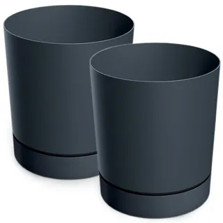 PECZEKO Blumentopf matt, Pflanzkübel aus Übertopf Kunststoff Dekorativer Topf für, groß und klein Pflanzen, 2er-Set blumenkübel, blumenkübel kräutertopf (2 Pack) Anthrazit, ø 18 cm